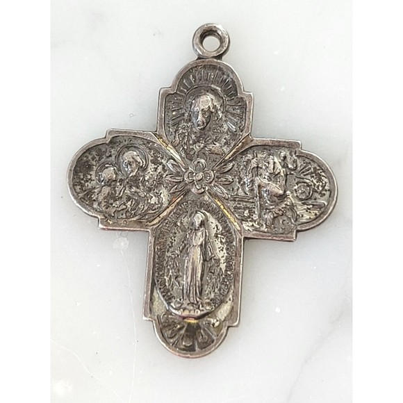 Unknown Jewelry Sterling Silver Catholic Saint 4way Cross Medal unknown-jewelry-sterling-silver-catholic-saint-4way-cross-medal